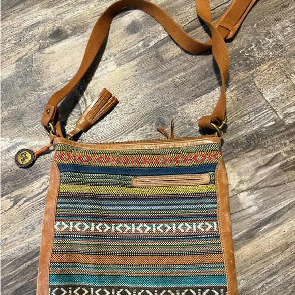 The sak crossbody BoHo hippie leather and cloth multi pocket purse - Picture 6 of 8